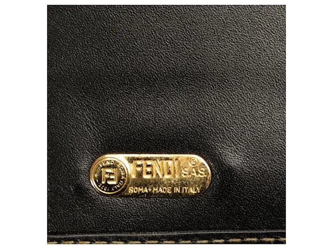 Billetera bifold Fendi Pequin de PVC cuero negro caqui en muy buenas condiciones Verde 