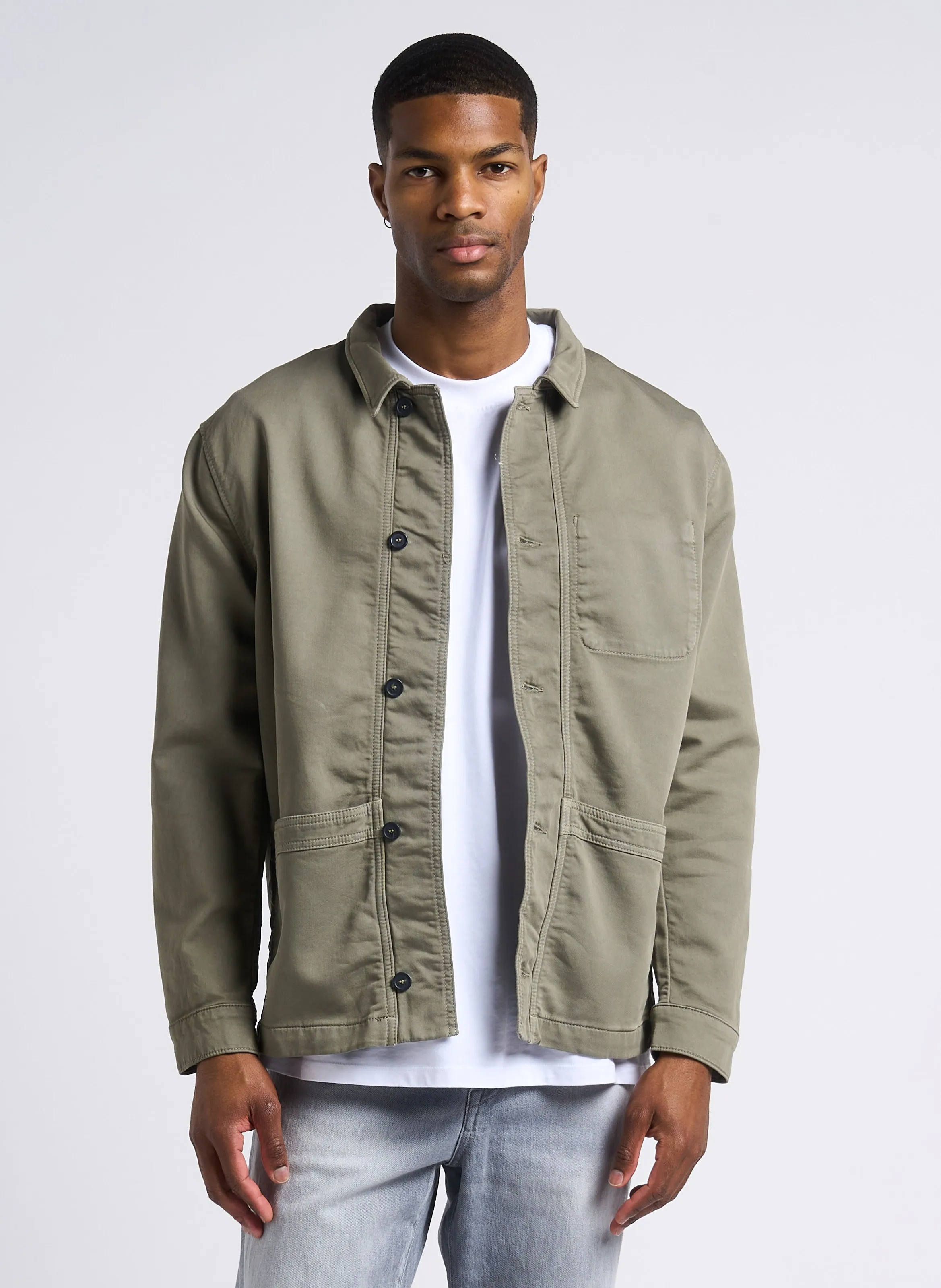 CARVOS - Chaqueta recta de mezcla de algodón en verde