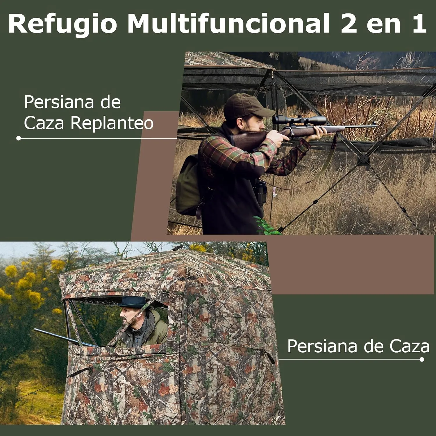 GOPLUS Tienda de Caza 2 en 1  Tienda para Cazadores para 2-3 Personas  Transparente de 360° con Bolsa de Transporte y Puerta Tot