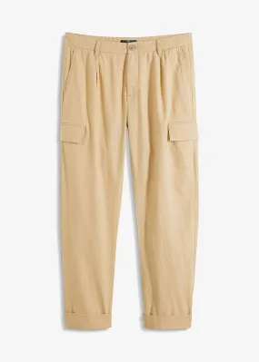 Pantalón cargo regular fit con lino, straight Café con leche