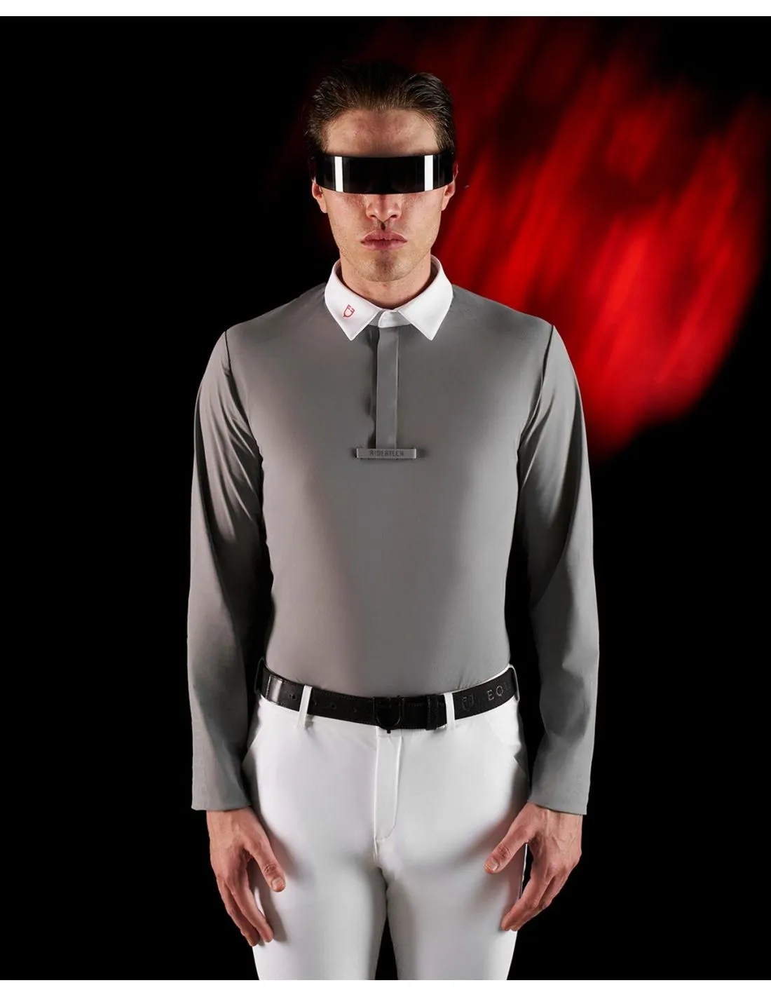Polo Competición Hombre Con Mangas Largas Y Botones Equestro Ridertechnology Gris