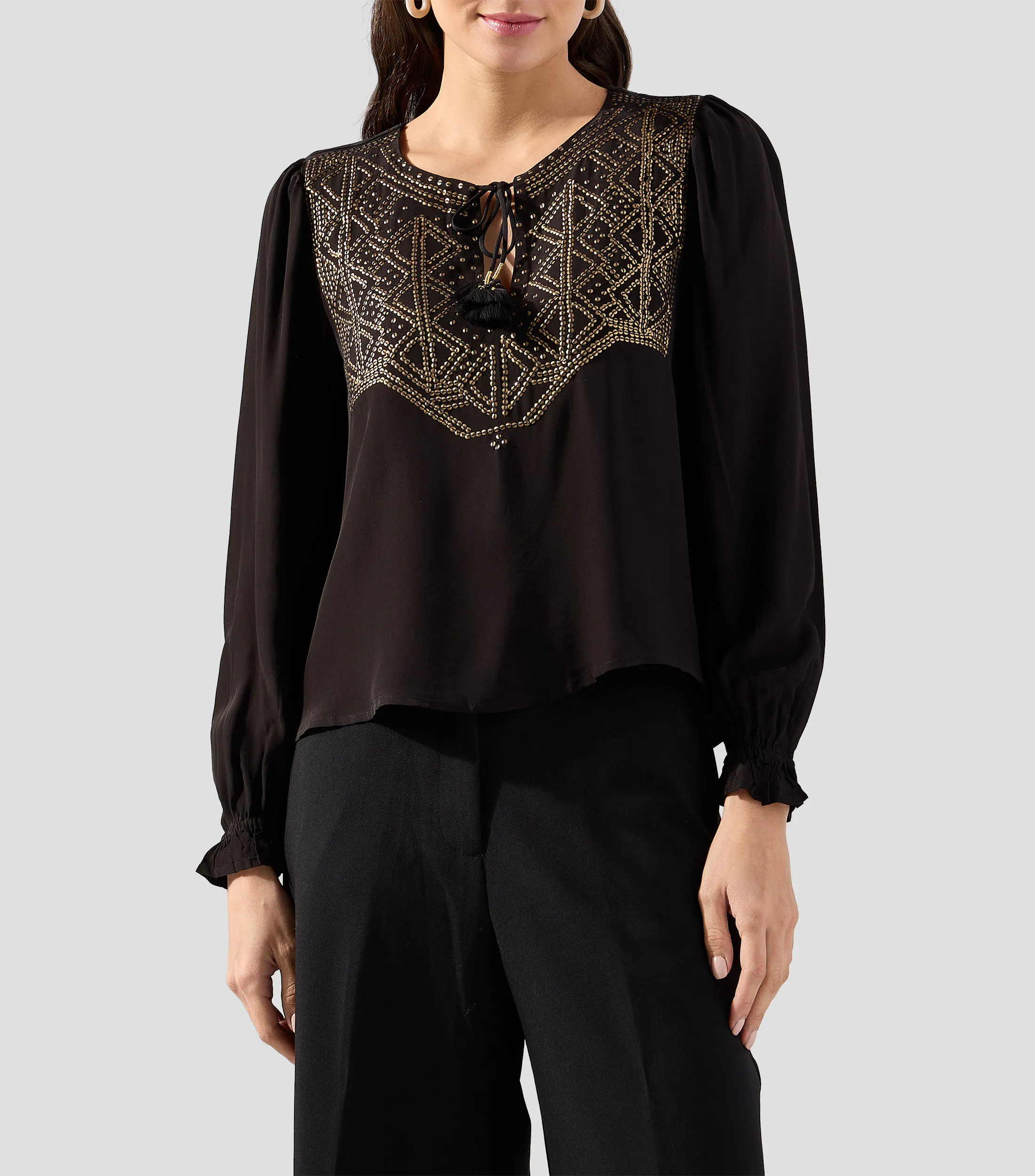 Rapsodia Blusa con lentejuelas manga larga Mujer