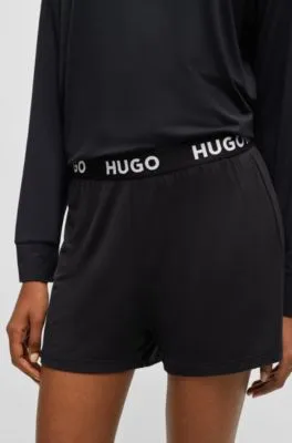 Shorts de pijama en punto elástico con logo en la cintura