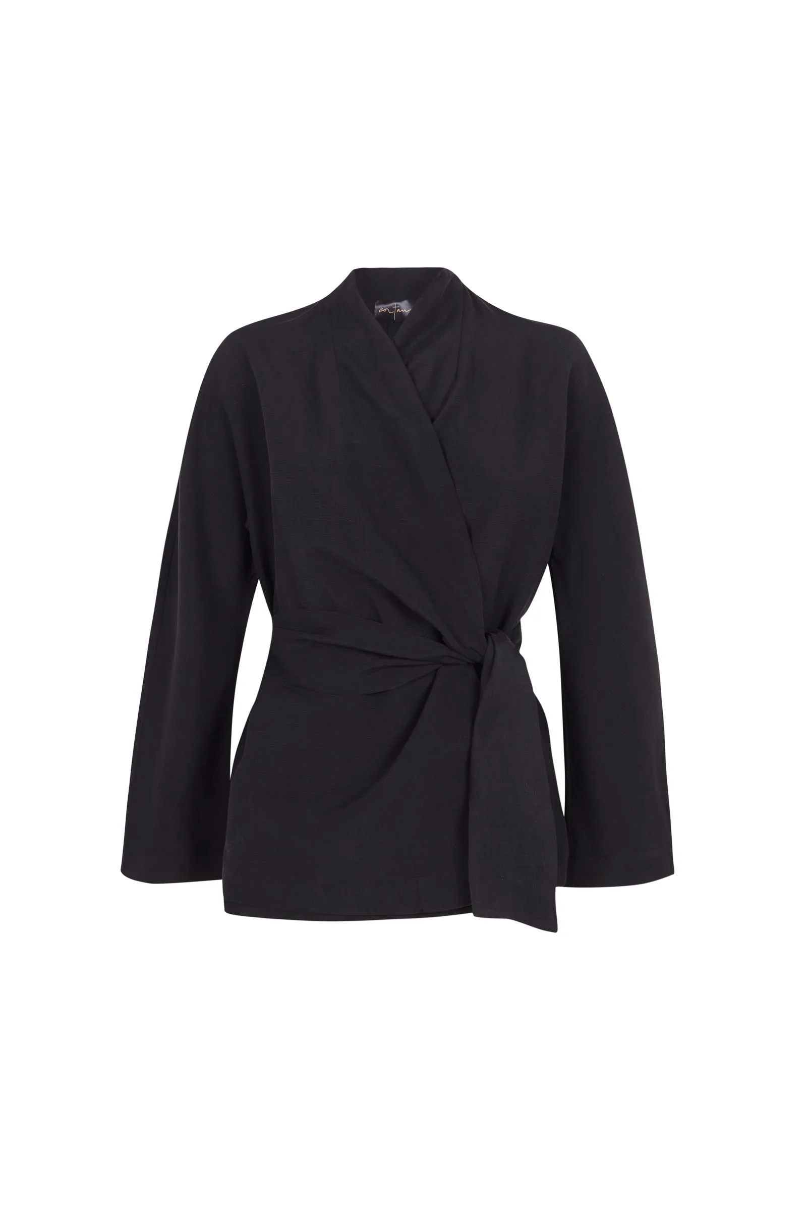 Simona, gray linen and silk wrap jacket