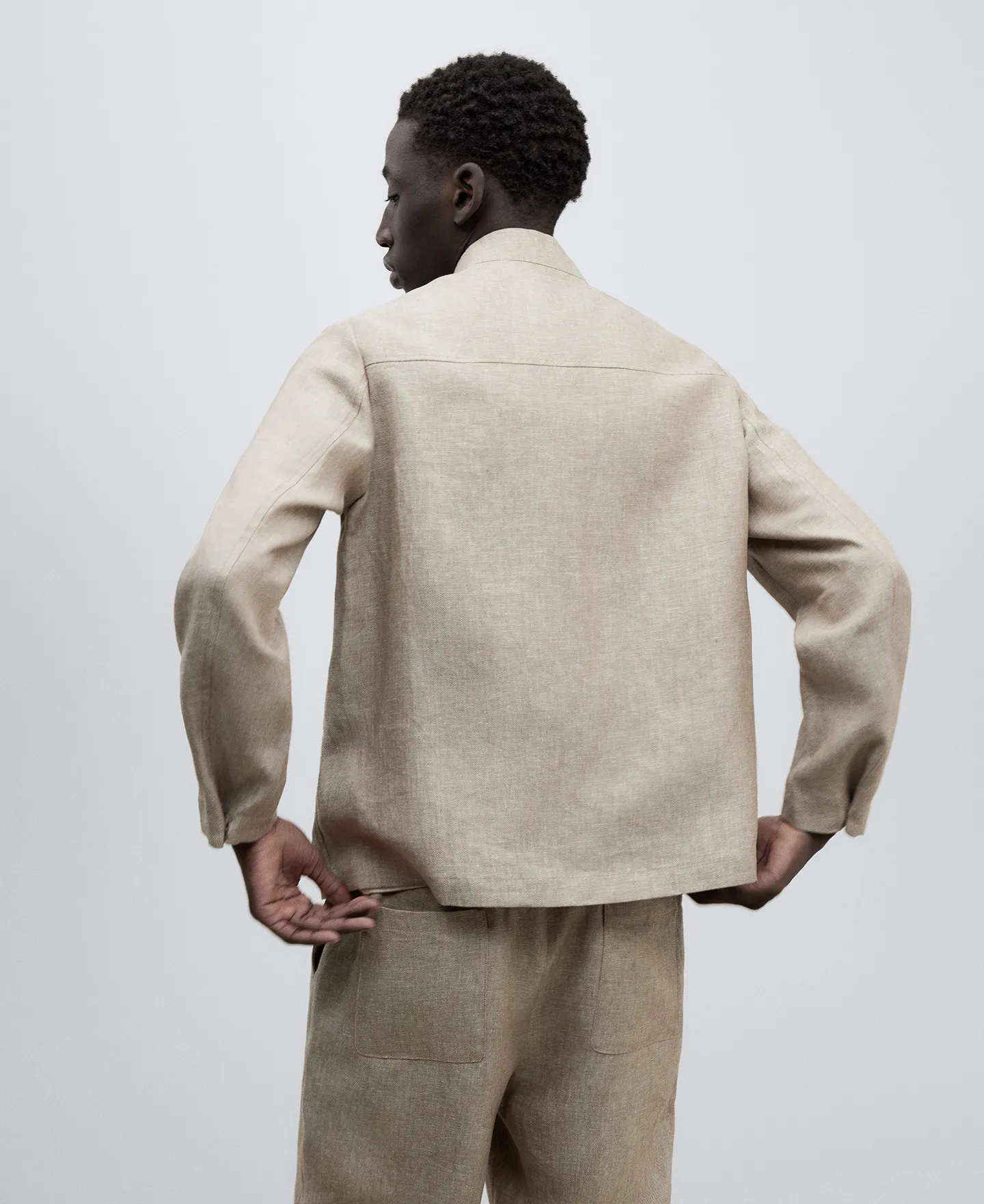 Sobrecamisa cuello Mao en lino hombre