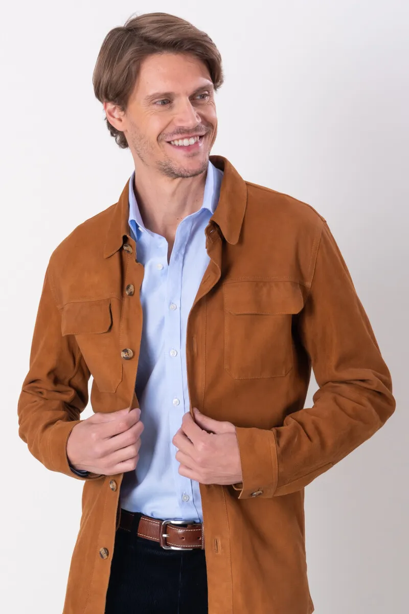 Sobrecamisa en gamuza - Cognac