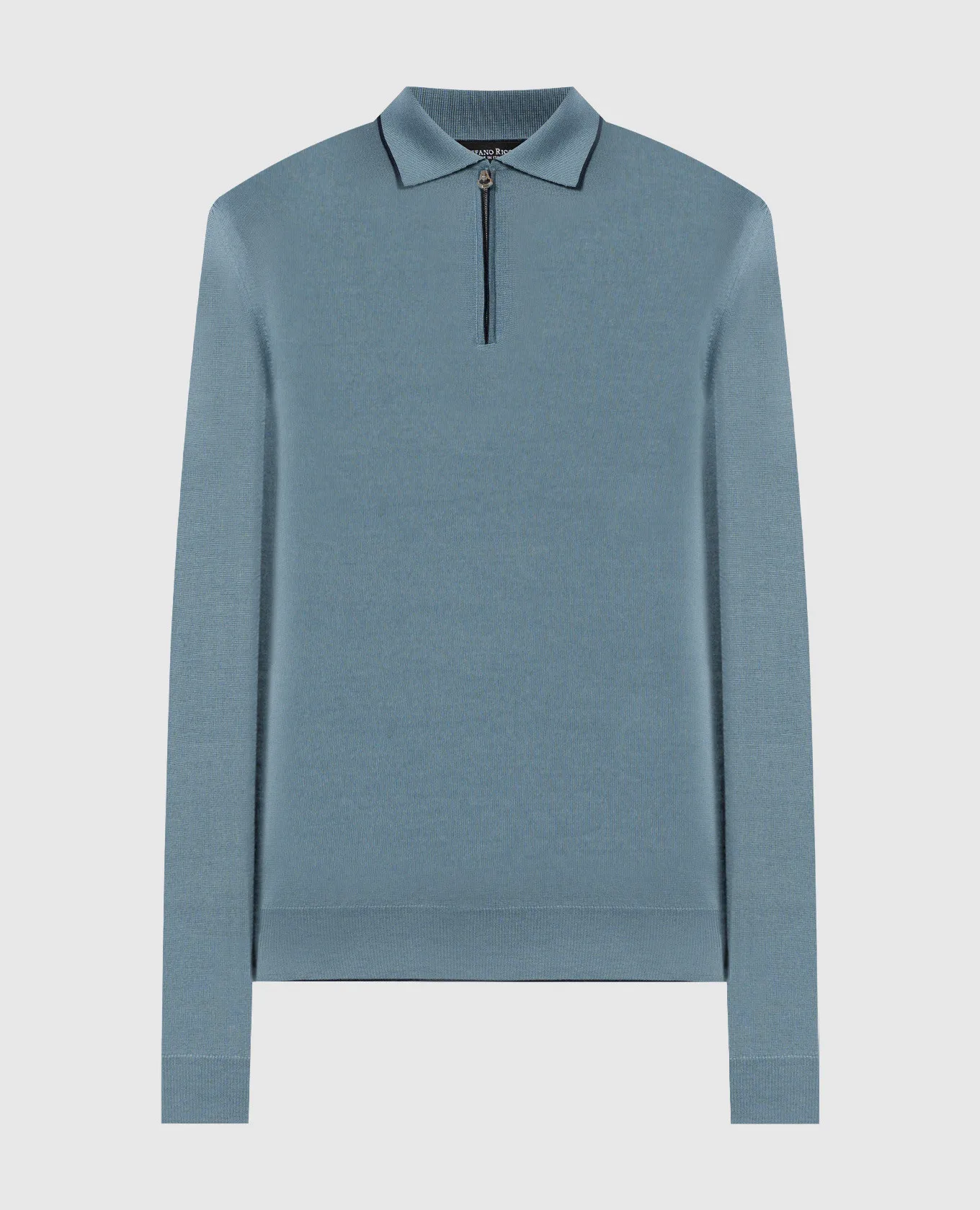 Stefano Ricci Blue wool, silk and cashmere polo with logo monogram pattern