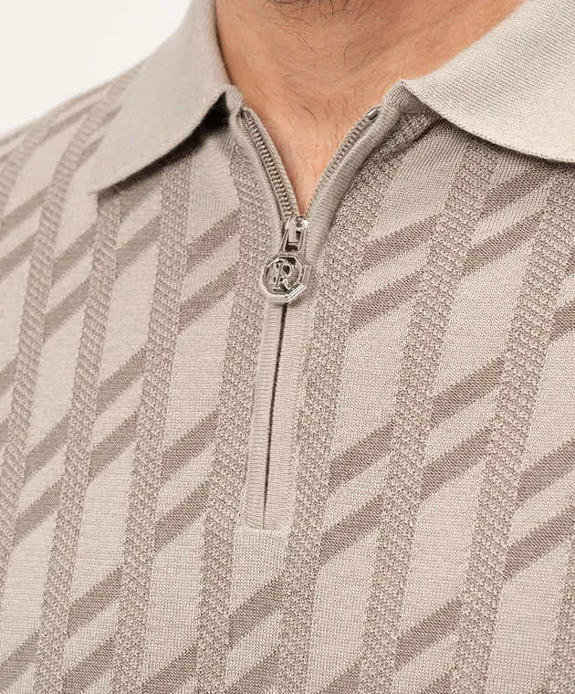 Stefano Ricci Gray patterned cashmere and silk polo shirt