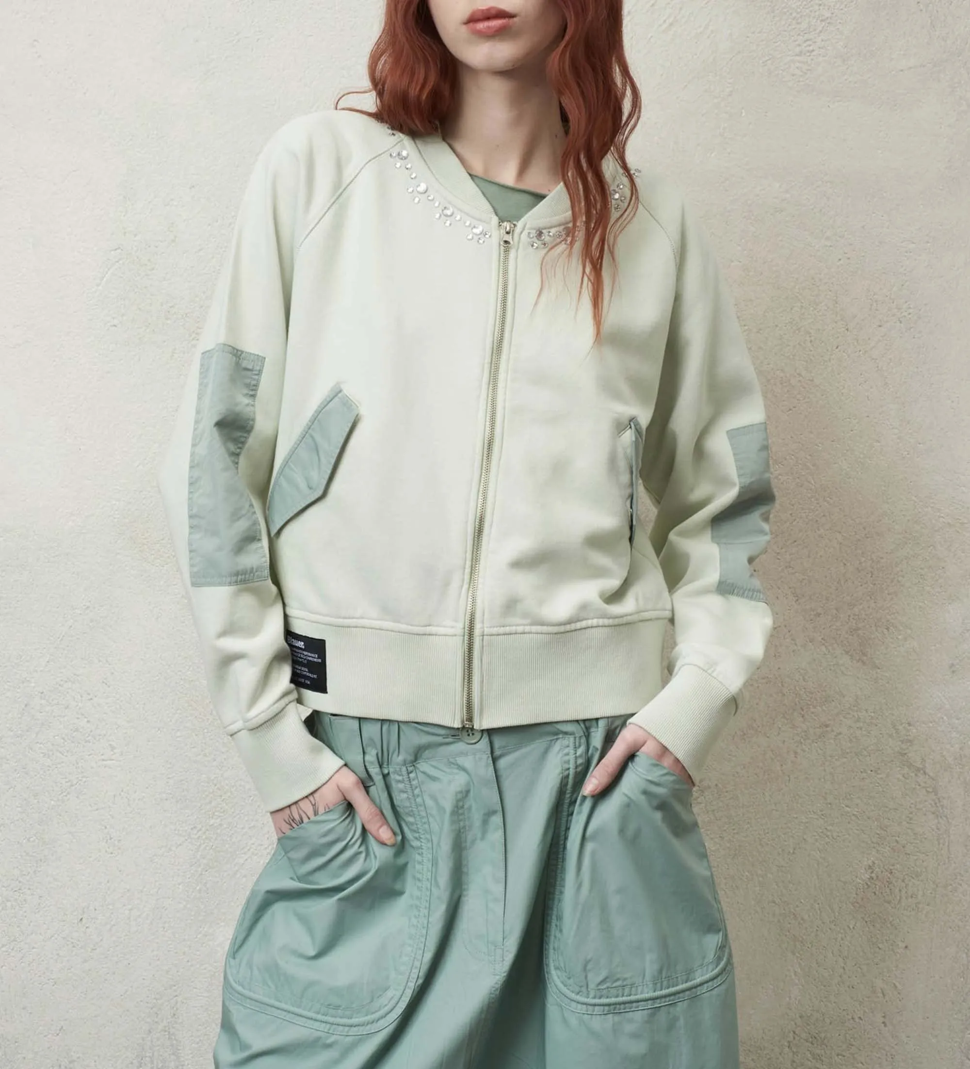 Sudadera Detalle Satén verde