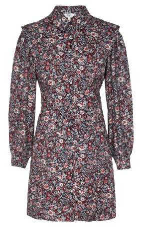 TONJA - Vestido camisero corto de algodón orgánico con cuello clásico y estampado floral en azul