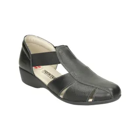 Treintas 2506 negro sandalias tiras en piel con cuña de goma