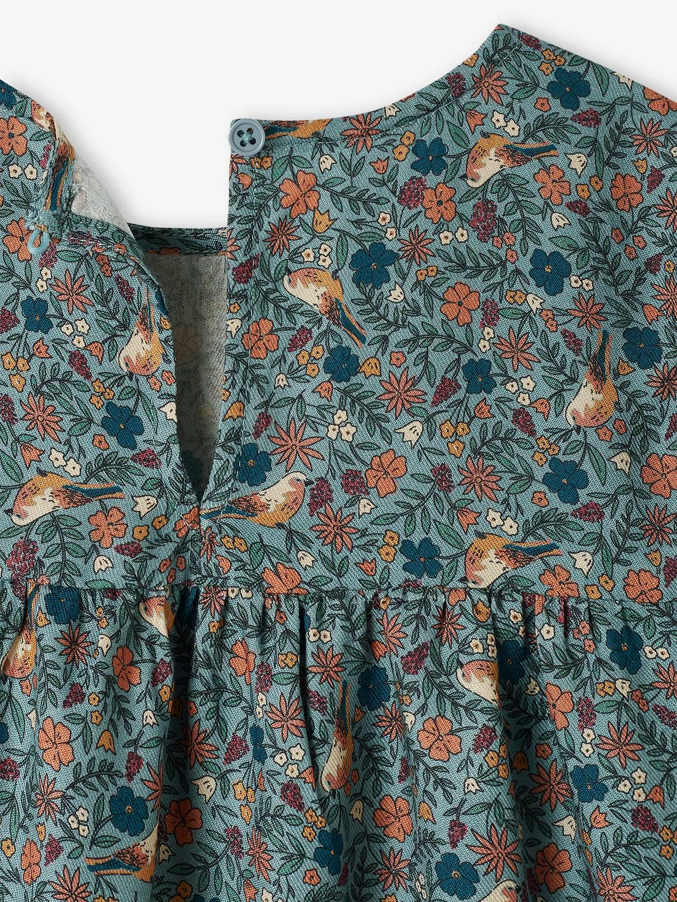 Vestido vaporoso con volante y motivos de flores, para niña