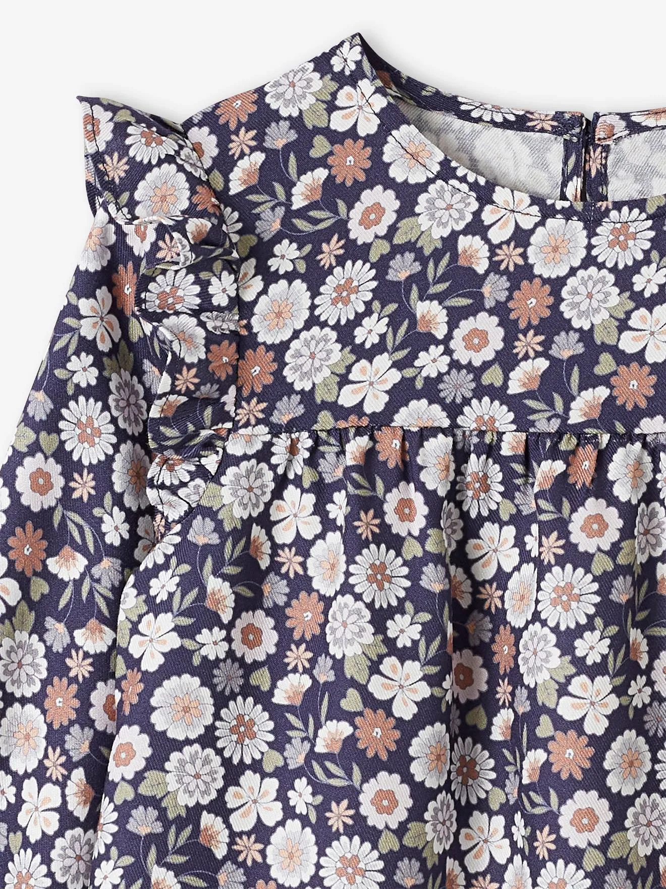 Vestido vaporoso con volante y motivos de flores, para niña