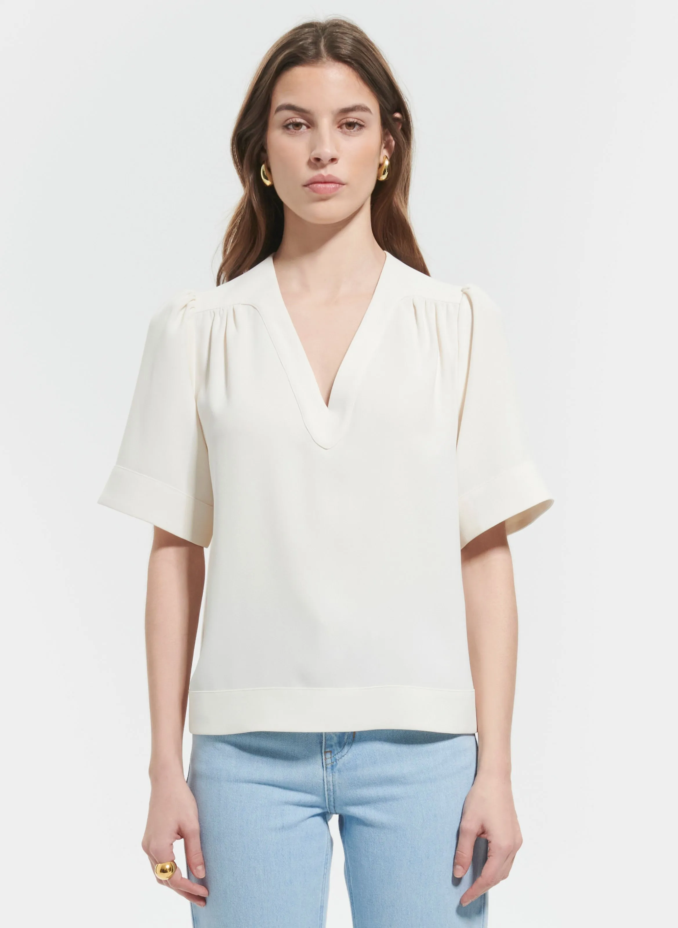 ZAPA TAHIEL - Top fluido con frunces en blanco