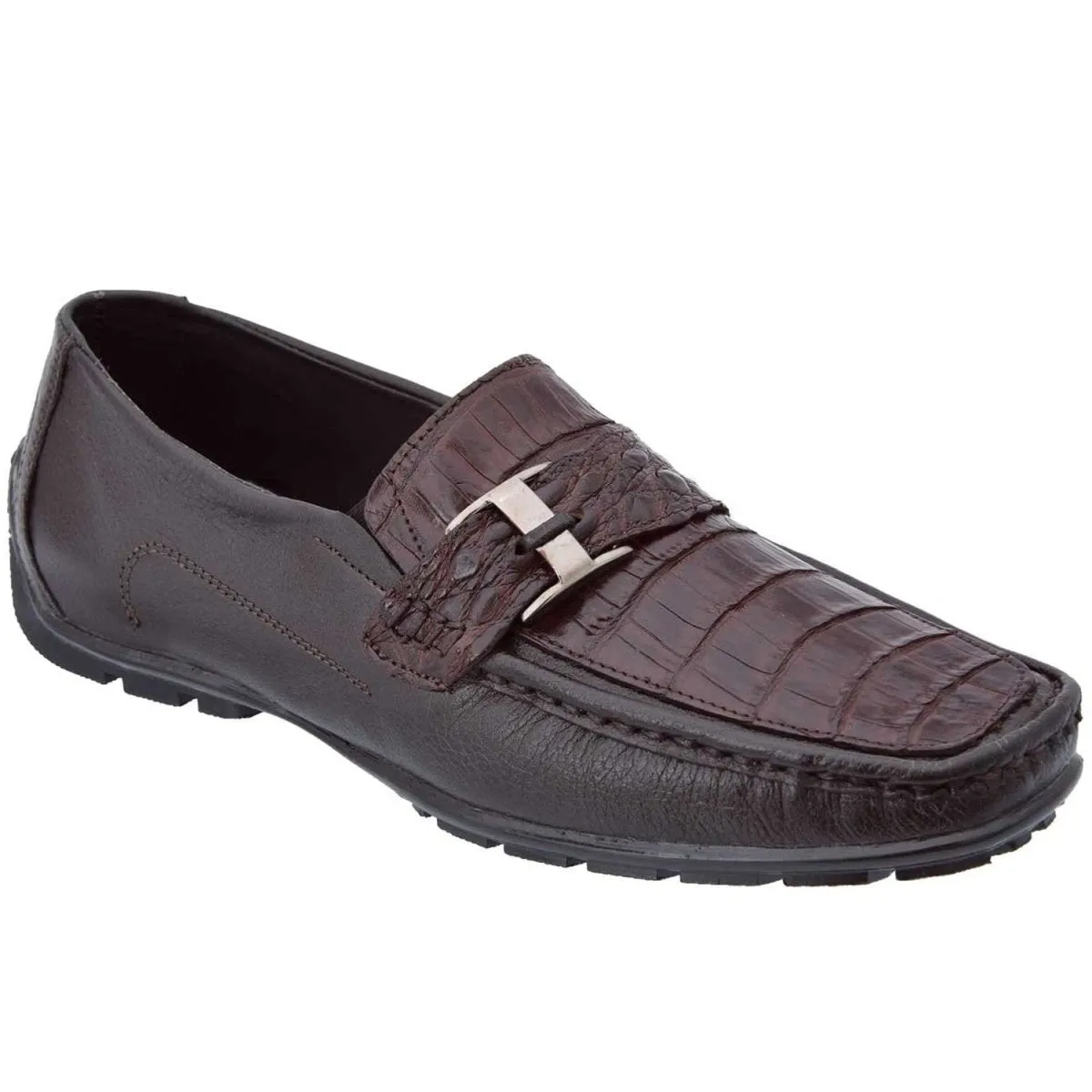 Zapatos Mocasines de Cocodrilo Original Color Cafe White Diamonds